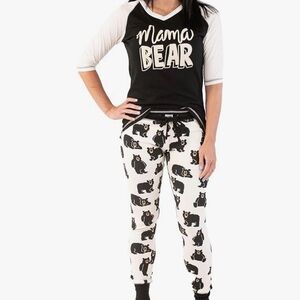 LAZY ONE Mama Bear Pajama Set, black and ivory